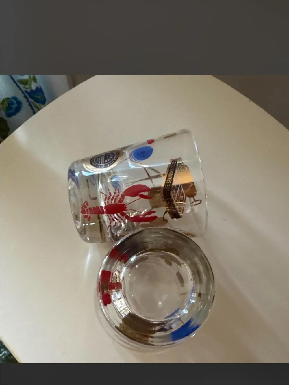 vintage mcm tinned fish themed cocktail glasses